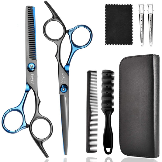 Friseurschere Haarschneideschere Effilierschere Set, Fcysy Friseur Scheren Professionell Haarschere Set, Schere Haare Schneiden Frisör Schere Haarschere Kinder Hund Effilierschere Friseur Profi- Blau