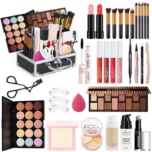 Make-Up-Set Für Damen, Komplettes Make-Up-Set Für Mädchen, Xmas All in One Makeup, Geschenk-Set Mit Lidschatten, Lippenstift, Concealer, Mascara, Rouge, Puder