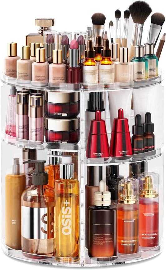 Auxmir Schminktisch Organizer Mit 9 Einstellbaren Stufen, Make up Organizer 360° Drehbar, Extra Größer Kosmetik Skincare Organize, Schmink Aufbewahrung Für Schlafzimmer Badezimmer Als Geschenk